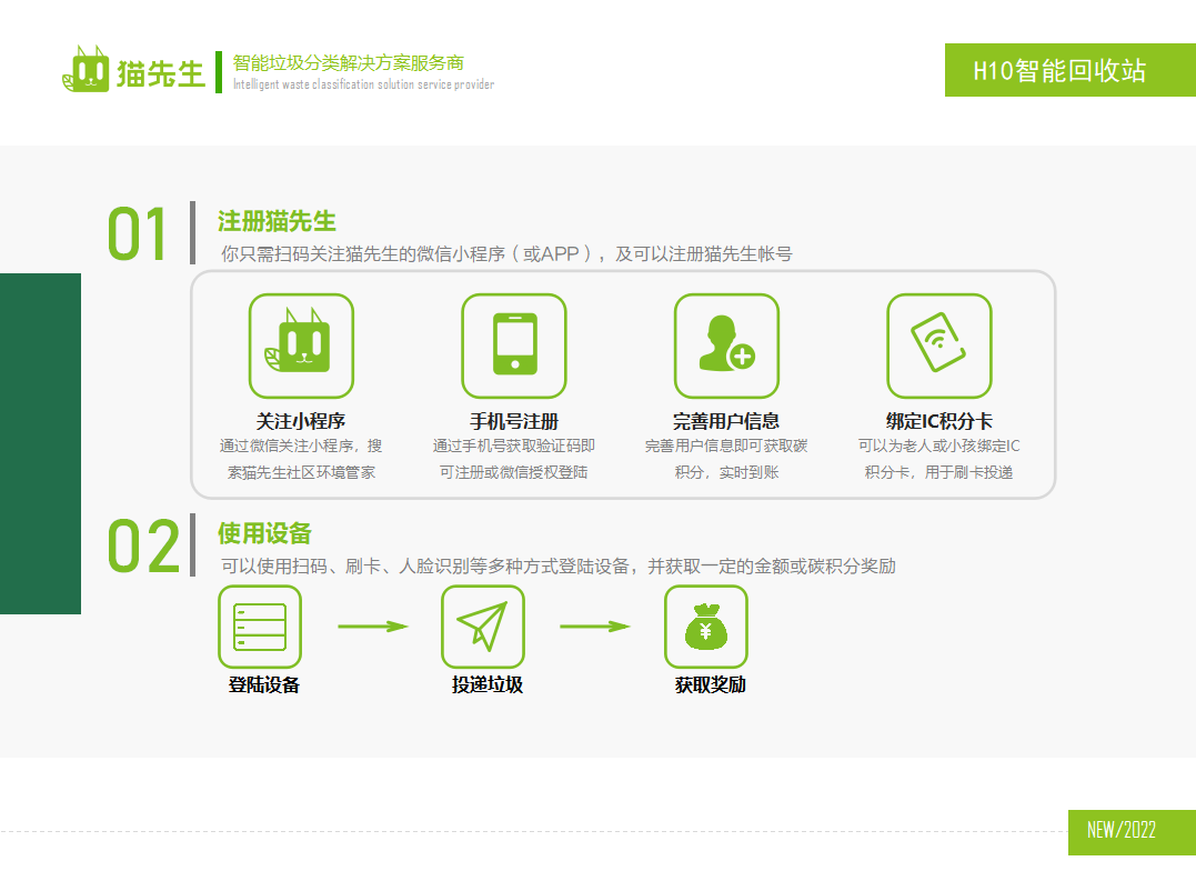貓先生智能再生資源回收站，廢舊物資回收站，智能再生資源回收箱使用流程，社區(qū)垃圾分類站生產(chǎn)廠家